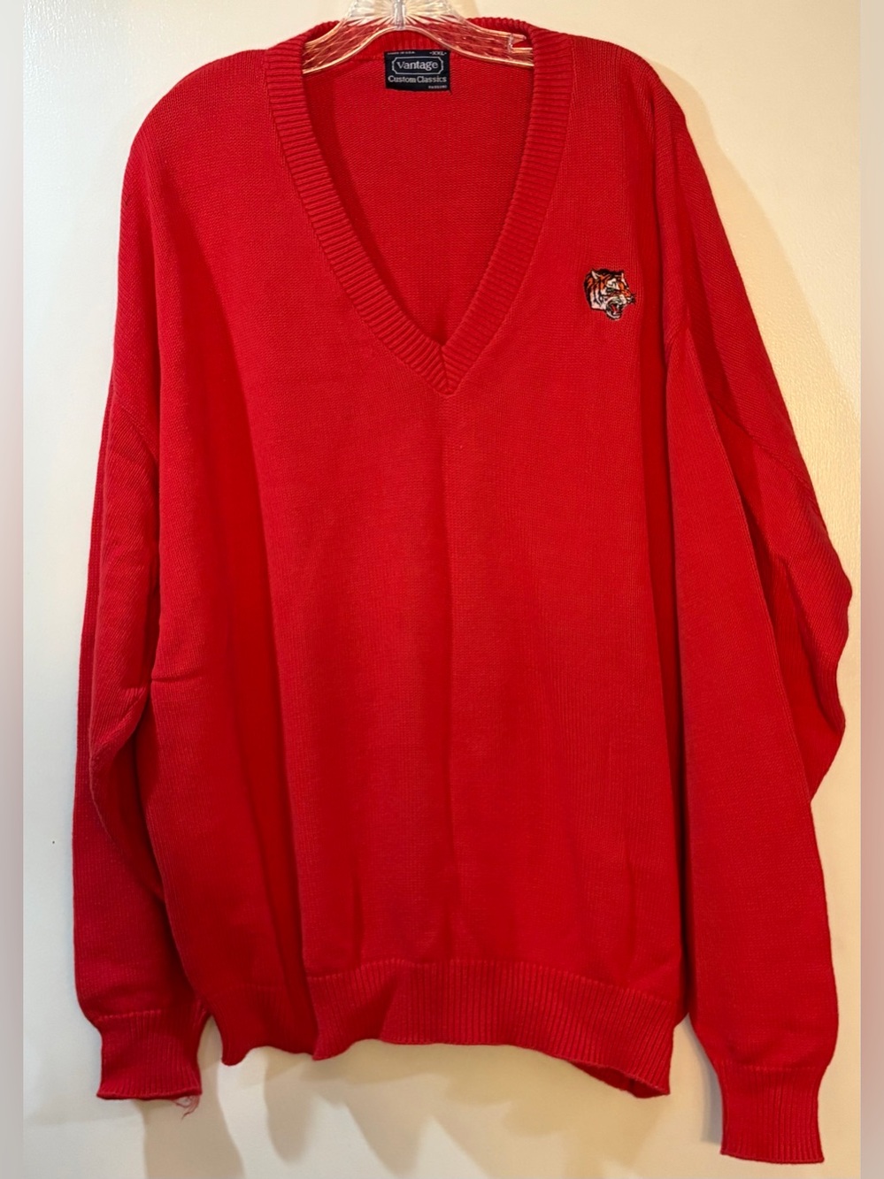 Vintage Vantage Custom Classics Red Tigers V-Neck Sweater Mens Sz XXL